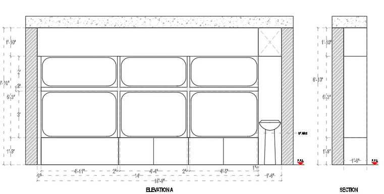 The sketches show the display elevation and section.